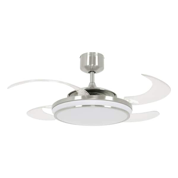 Fanaway Evo1 Brushed Chrome Retractable 4-blade 48 in. LED Ceiling Fan with Light and Remote Control
