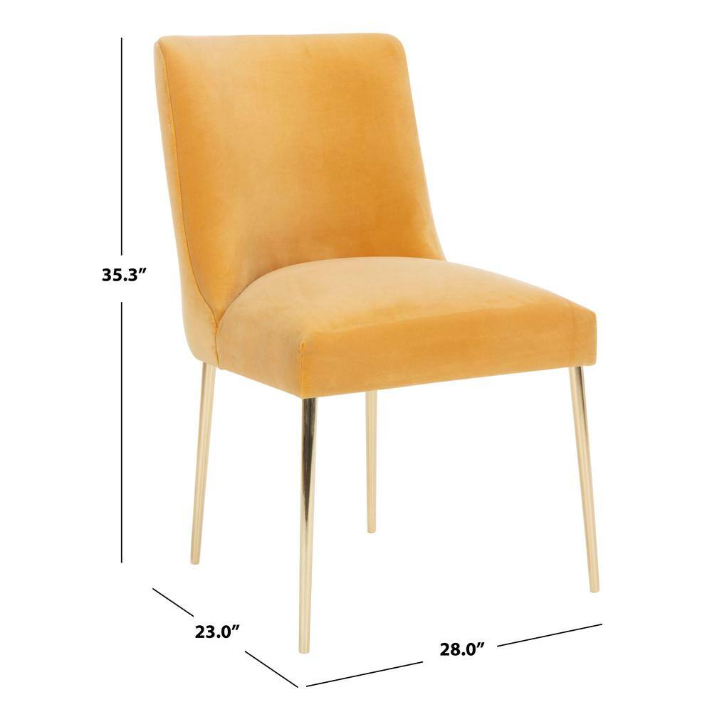Transitional Mustard Velvet Parsons Dining Chair with Gold Legs