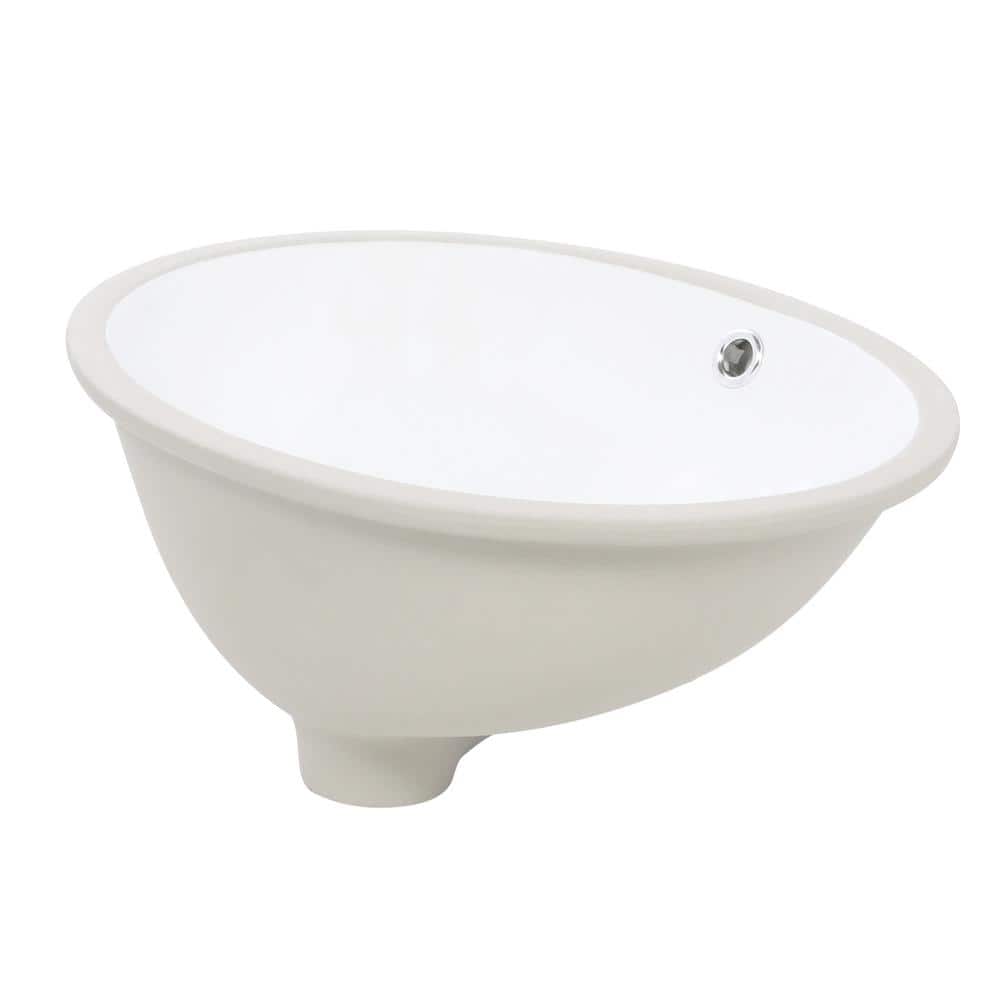 18'' Beige and White Vitreous China Oval Undermount Sink