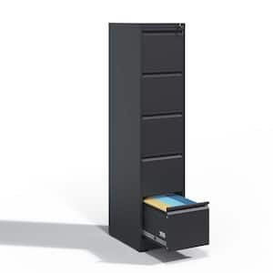 17.72 in. Black 5-Drawer Metal Vertical File Cabinet with Lock for A4 Legal/Letter Size