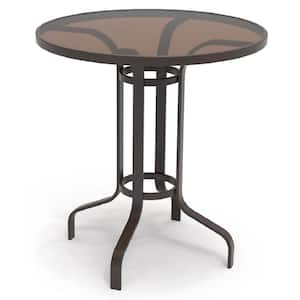 Riverbrook Espresso Brown Round Glass Top Aluminum Outdoor Balcony Bistro Table