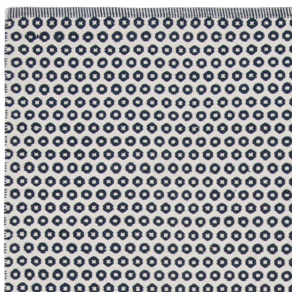 Hand-Woven Navy and Ivory Wool-Cotton Blend 59" Rug