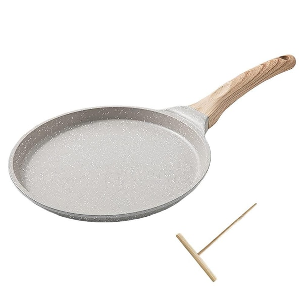 White Aluminum 8 in. Nonstick Crepe Pan for Crepes Omelette, Griddle Pancake Pan for Roti Indian, Induction Compatible