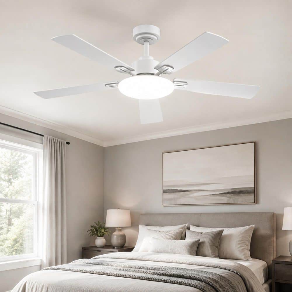 52 in. White Indoor Modern Ceiling Fan with Bright White Integrated LED Light and Remote Included price history on PriceWatchPro