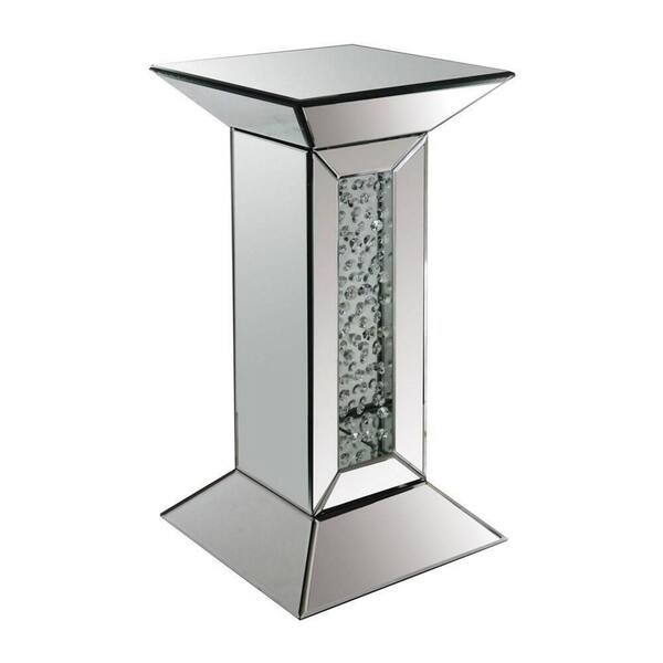 Benjara 12 in. Silver Square Mirror Glass Top End Table with Faux