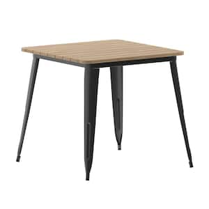32 in. Square Brown/Black Plastic 4 Leg Dining Table with Steel Frame (Seats 4)