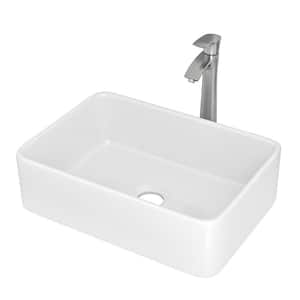 Amie 19 in. Rectangular White Ceramic Bathroom Vessel Sink With Brushed Nickel Faucet