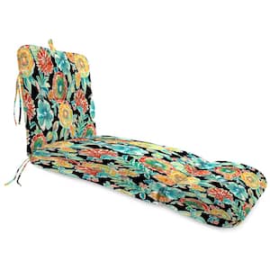 74 in. x 22 in. Colsen Noir Black Floral Rectangular Knife Edge Outdoor Chaise Lounge Cushion with Ties and Hanger Loop