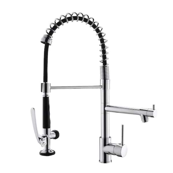 Fapully Commercial Brass Sink Faucet Single-Handle Pull Down Sprayer Kitchen Faucet in Chrome