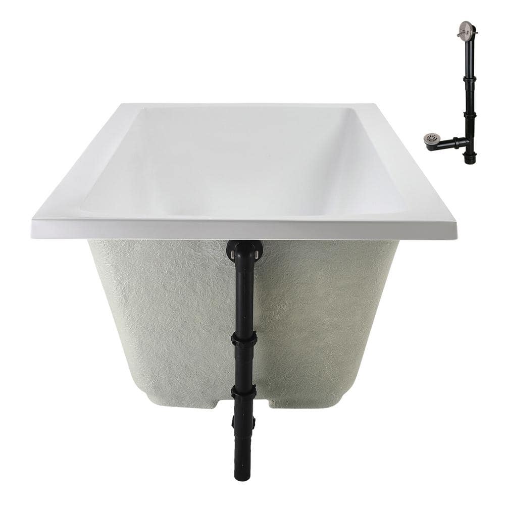 66" White Acrylic Rectangular Drop-In Soaking Bathtub