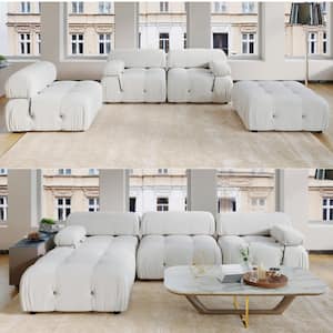 104. in. Flared Arm 4-Piece Velvet L-Shaped Sectional Sofa in Beige