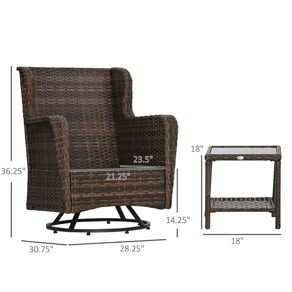 Blue and Brown PE Rattan Wicker 3-Piece Patio Bistro Set