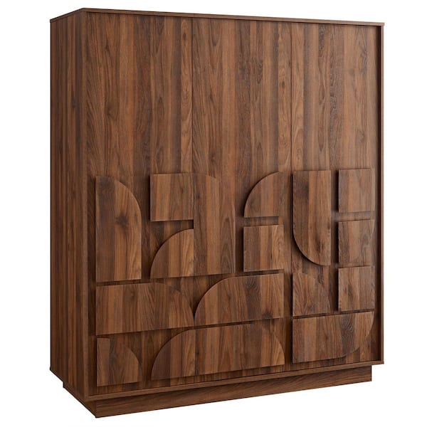 Bulwark Walnut Brown MDF 57.2 in. Wardrobe with Drawers