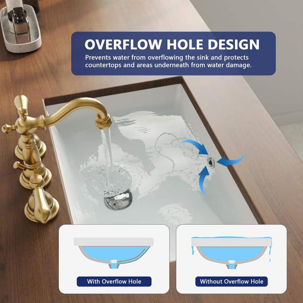 Elegant 21'' White Ceramic Undermount Rectangular Bathroom Sink with Overflow