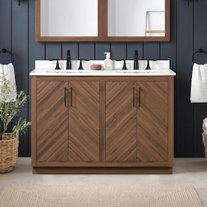 Huckleberry 48 in. W x 19 in. D x 34.5 in. H Double Sink Bath Vanity in Spiced Walnut with White Engineered Stone Top