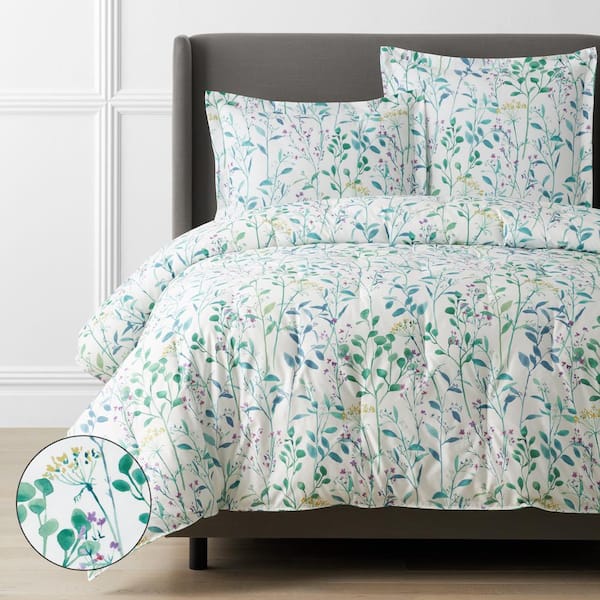The Company Store Legends Hotel Spring Floral Vine Wrinkle-Free Sateen White Multi Full Sateen Comforter