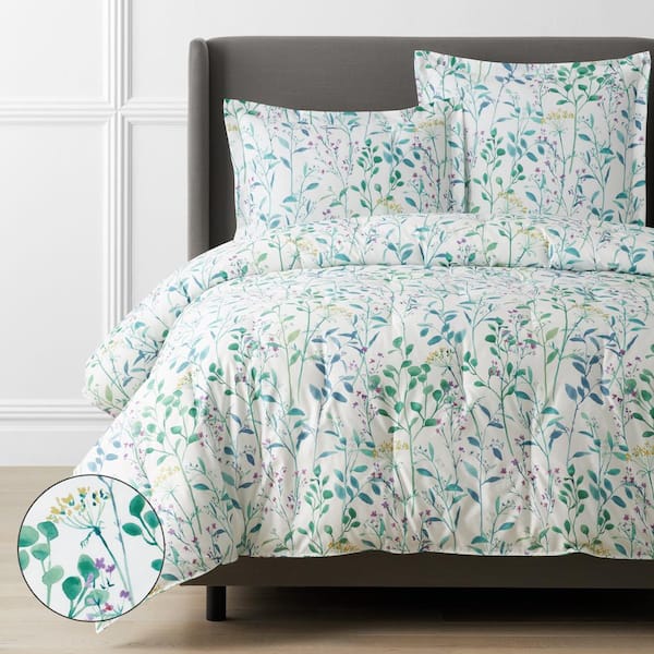 The Company Store Legends Hotel Spring Floral Vine Wrinkle-Free Sateen White Multi King/Cal King Sateen Comforter