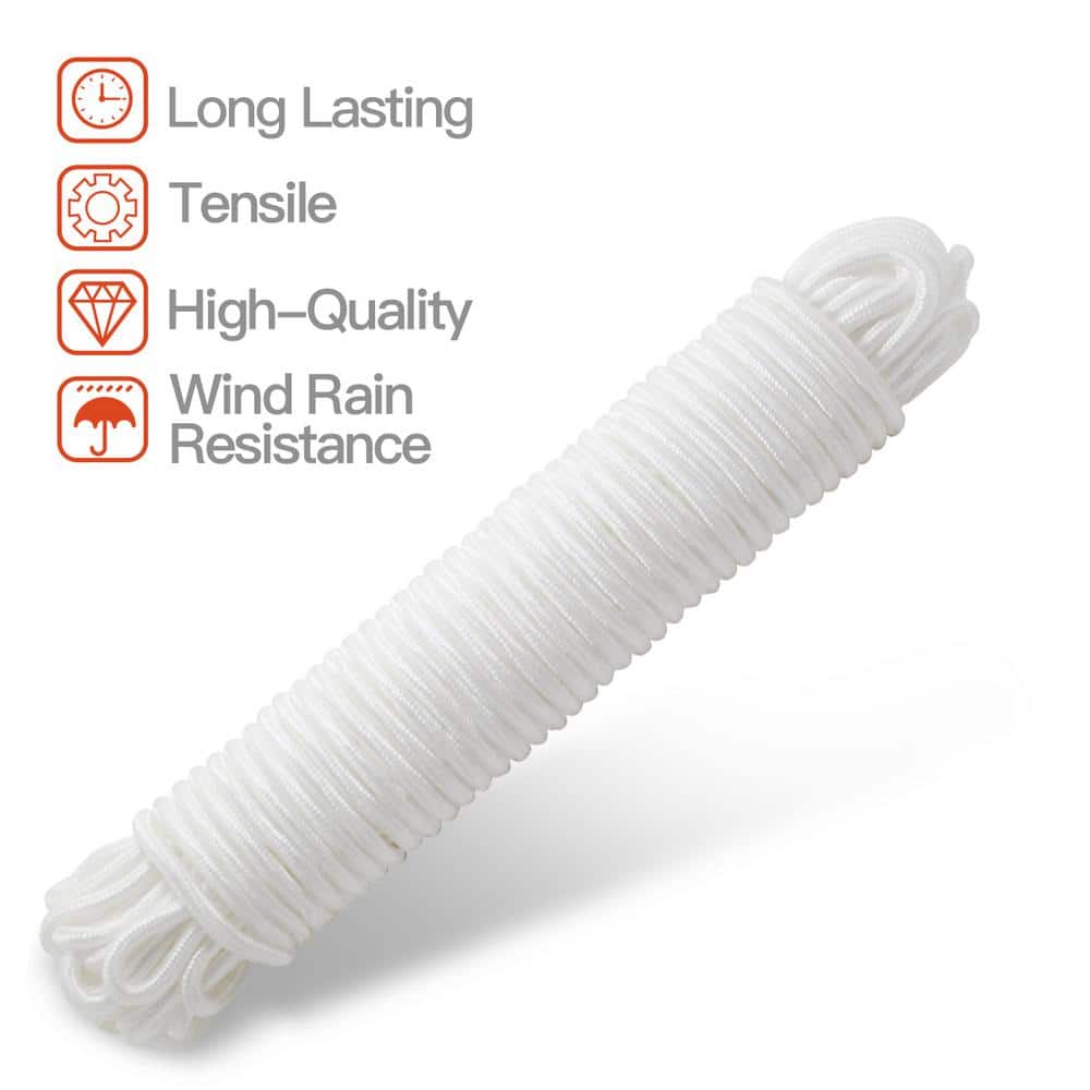 Anley 50 Foot White Nylon Clothesline Rope for Camping and Hiking