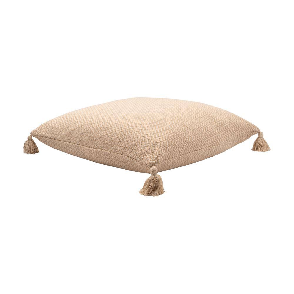 Beige Chevron Tassel Square Handcrafted Floor Pillow, 30'' x 30''
