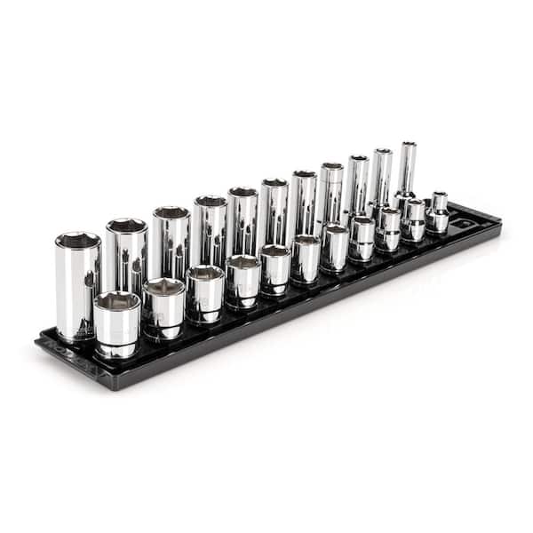 TEKTON 1/2 in. Drive 6-Point Socket Set with Rails (3/8 in.-1 in.) (22-Piece)