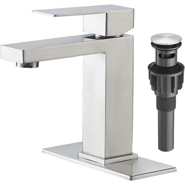 MTTCLE Single Handle Single Hole Bathroom Sink Faucet with Pop-up Drain and Supply Hoses Touch on in Brushed Nickel