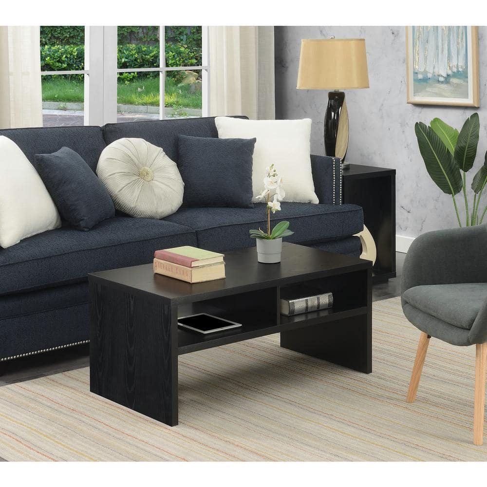 Modern Black Rectangular Coffee Table with Shelving, 40 in