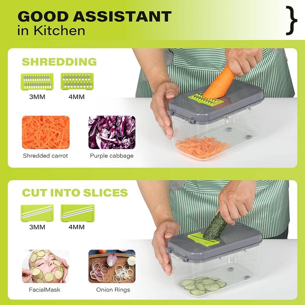 22-in-1 Green Plastic Vegetable Chopper with Container