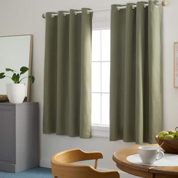 TOWN & COUNTRY BASICS Selena Solid Linen Texture 50 in. W x 63 in. L Polyester Room Darkening Sage Green Curtain (Set of 2)