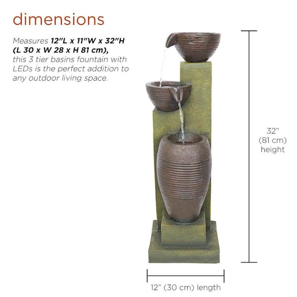 Fountainmサイズ Alpine Corporation 32 in. Tall 3-Tier Basins Waterfall Fountain