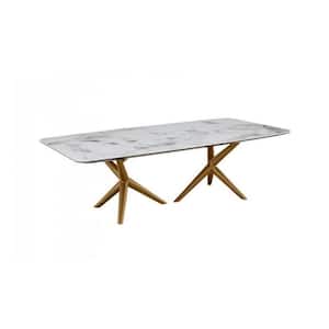 Valerie 27.6 in. White Marble, Walnut Rectangle Tile Coffee Table