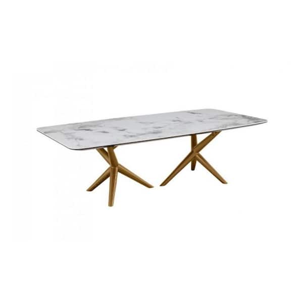 HomeRoots Valerie 27.6 in. White Marble, Walnut Rectangle Tile Coffee Table