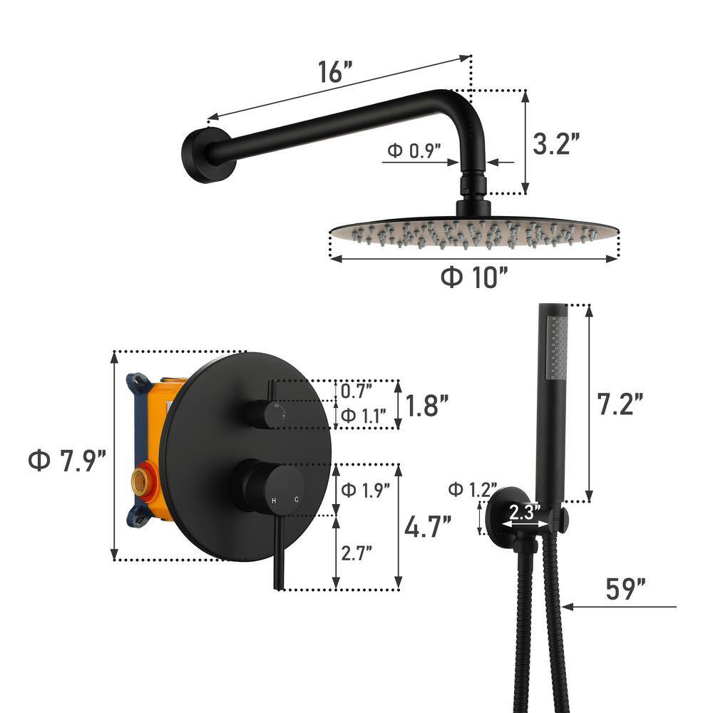 Matte Black Wall Mounted Rain Shower System with Handheld