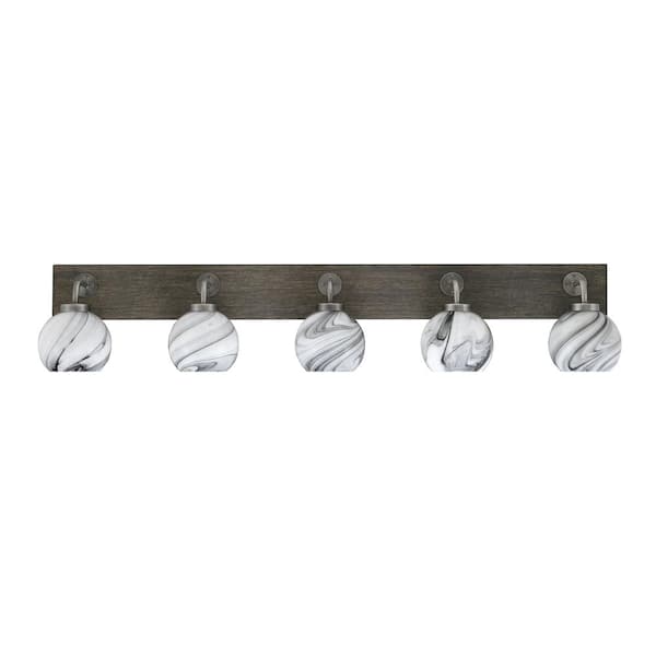 Unbranded Kirby 46.5 in. 5 Light Graphite & Painted Wood-look Vanity Light with 5.75 in. Onyx Swirl Glass Shades No Bulbs Included