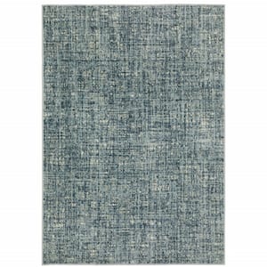 Dark Blue Light Blue Grey Ivory and Beige Abstract 3 ft. x 5 ft. Power Loom Stain Resistant Area Rug