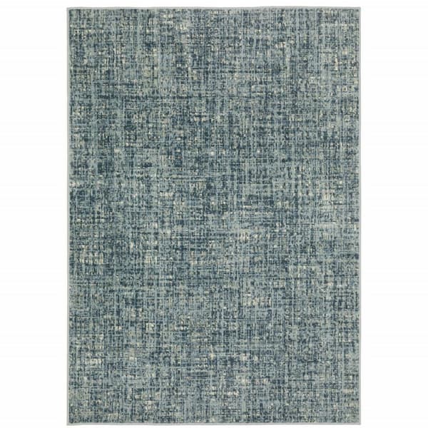 Dark Blue Light Blue Grey Ivory and Beige Abstract 3 ft. x 5 ft. Power Loom Stain Resistant Area Rug