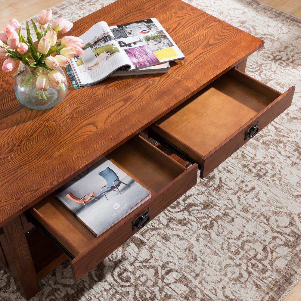 Mission Solid Oak Rectangular Coffee Table with Storage - Medium Oak