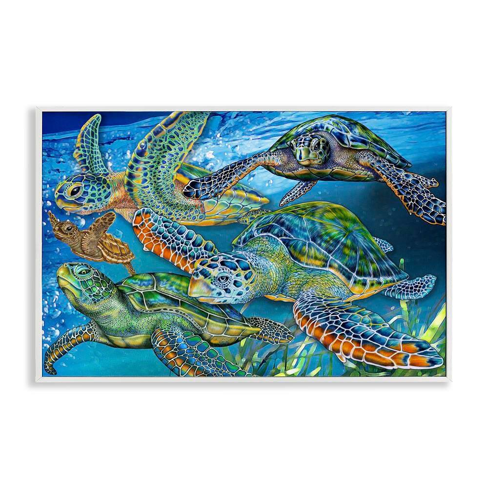 Tortoise Family Underwater Swim by Tim Jeffs White Framed Animal Giclee Art Print 16 in. x 24 in. price history on PriceWatchPro
