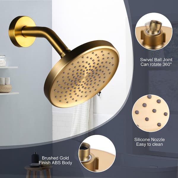 1-Spray Patterns with 1.75 GPM 6 in. Single Wall Mount Waterfall Fixed Shower Head in Brushed Gold