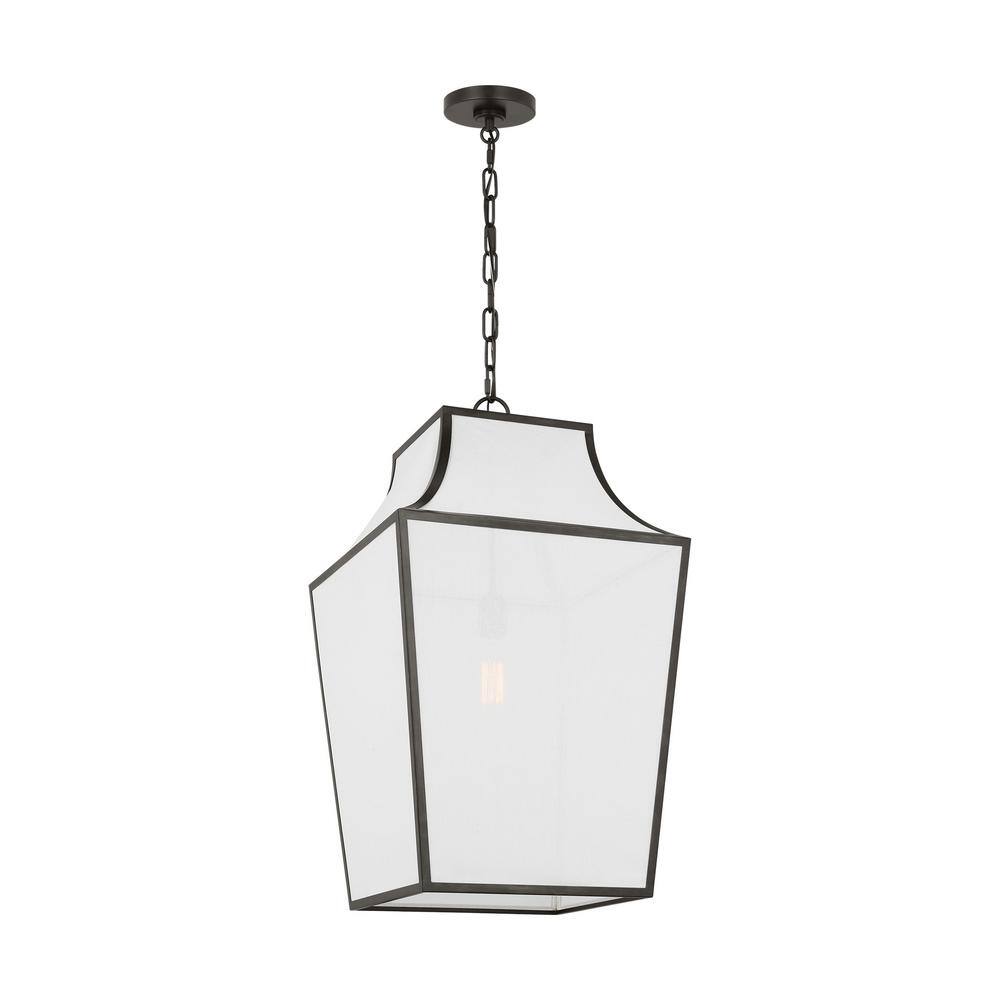 Aged Iron and White Linen Large Pendant Light