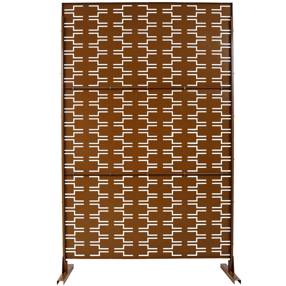 Brown Hammertone Steel Rectangular Outdoor And Indoor Privacy Screen In Freestanding