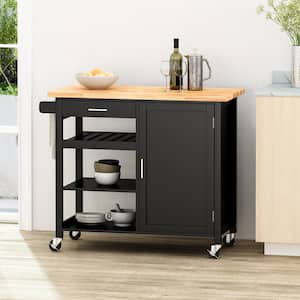 Westcliffe Black Kitchen Cart with Cabinets