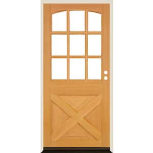 36 in. x 80 in. Farmhouse X Panel LH 1/2 Lite Clear Glass Natural Stain Douglas Fir Prehung Front Door