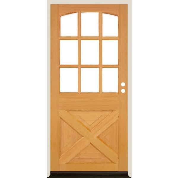 Krosswood Doors 36 in. x 80 in. Farmhouse X Panel LH 1/2 Lite Clear Glass Clear Stain Hemlock Prehung Front Door