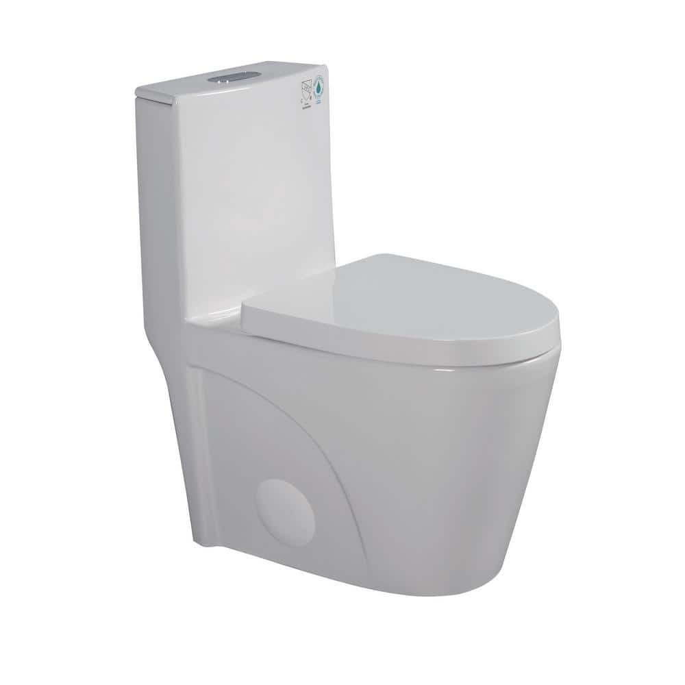 12 in. 1-Piece 1.1/1.60 GPF Dual Flush Elongated Round Toilet in White Wate