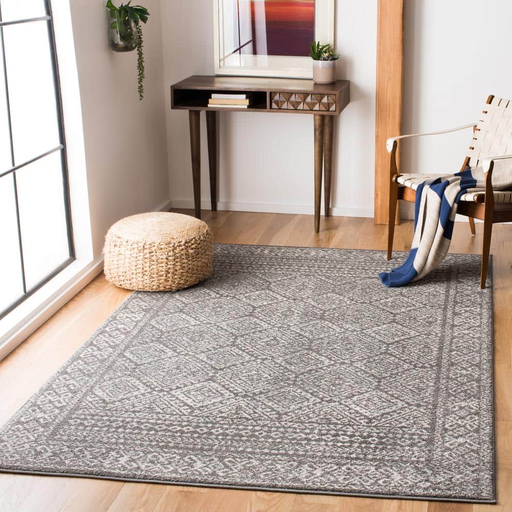 Dark Grey and Ivory Geometric Wool Area Rug, 9' x 12'