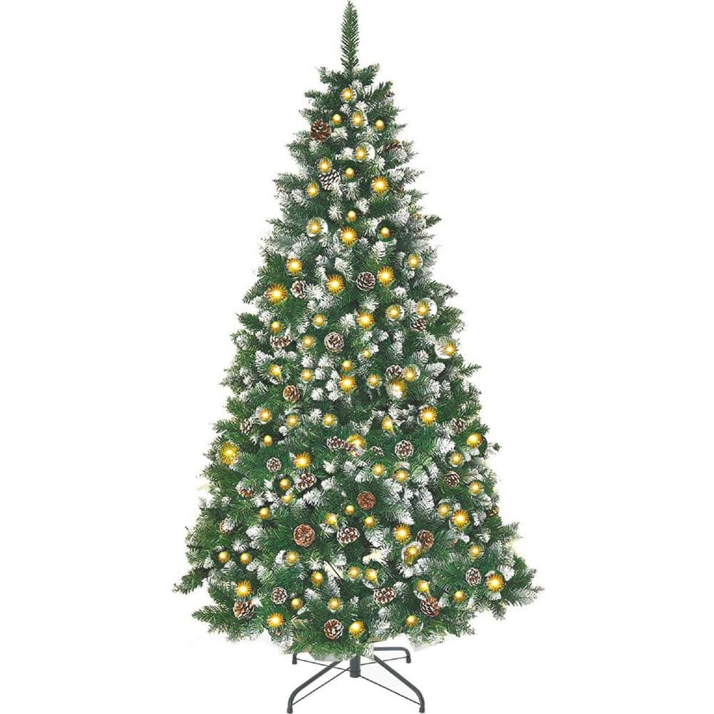 Suncrown 7 ft. Pine Pre-Lit LED Artificial Christmas Tree with 450 Warm ...