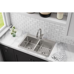 Avenue 33 in. Drop in/Undermount Double Bowl 18 Gauge Stainless Steel Kitchen Sink with Bottom Grids