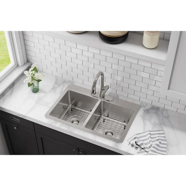 Avenue 33 in. Drop-In/Undermount Double Bowl 18-Gauge Stainless Steel Kitchen Sink w/ Accessories