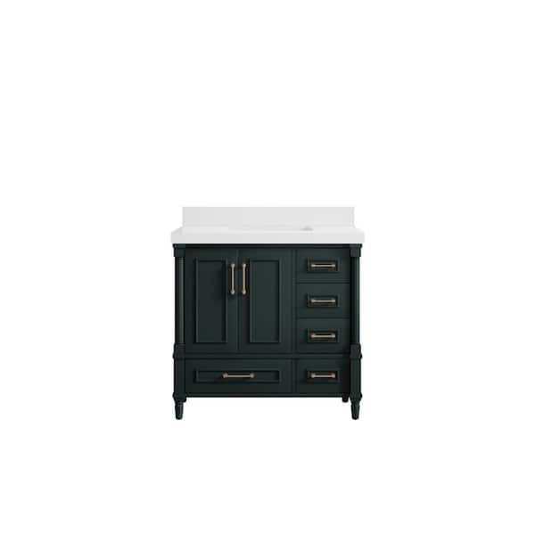 Willow Collections Hudson 36 in. W x 22 in. D x 36 in. H Single Sink Bath Vanity Center in Dark Green with 2 in. White Quartz Top