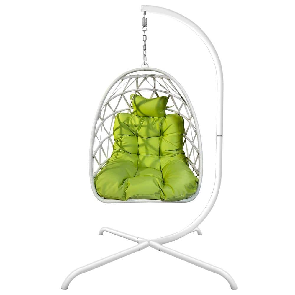 3.5 ft. Free Standing Hanging Egg Chair Hammock with Stand in Green Cushion